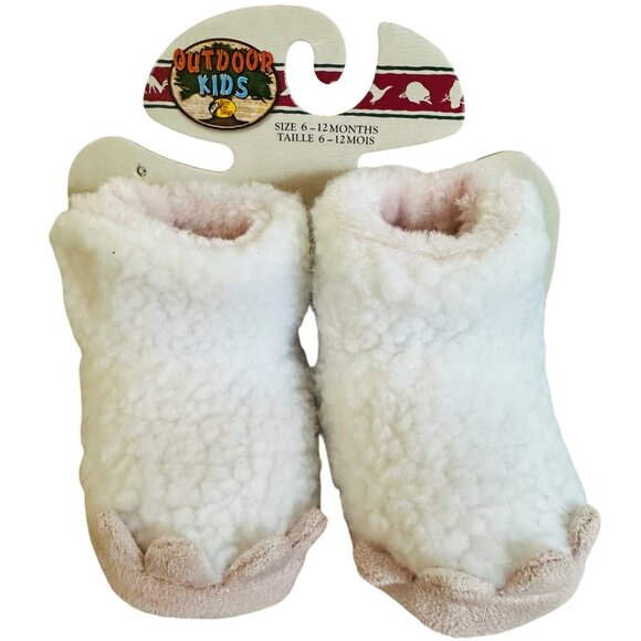 Outdoor Kids Baby Booties 6-12 Months White & Pink Fleece Lined Non-Slip Soles H - Picture 2 of 6